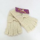 Rampage Womens Knitted Fingerless Gloves W/Bow Metallic Ivory One Size