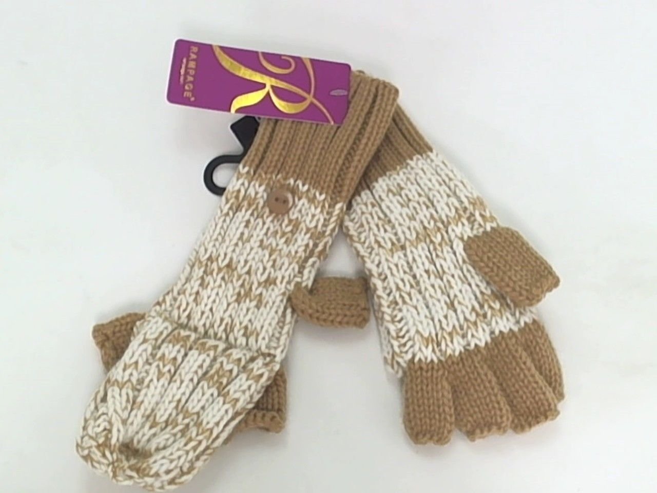 Rampage Womens Marled Flip-Top Convertible Knitted Gloves Brown/White One Size