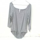 NY Collection Womens Bodysuit Striped Grey/White Square Neck Leotard Large
