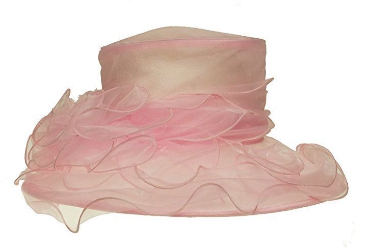 August Hats Womens Formal Sheer Wide Ruffle Brim Packable Hat Pink Adjustable