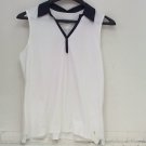Charter Club Womens Sleeveless Collared Nautical Golf Shirt White/Navy Large