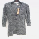 DKNY Jeans Womens Cardigan Crochet Gray/Black 3/4 Sleeve Button Up Size Small