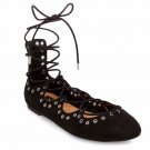 DV Dolce Vita Womens Angelique Ghillie Faux Suede Black Lace Up Ballet Flats 8.5