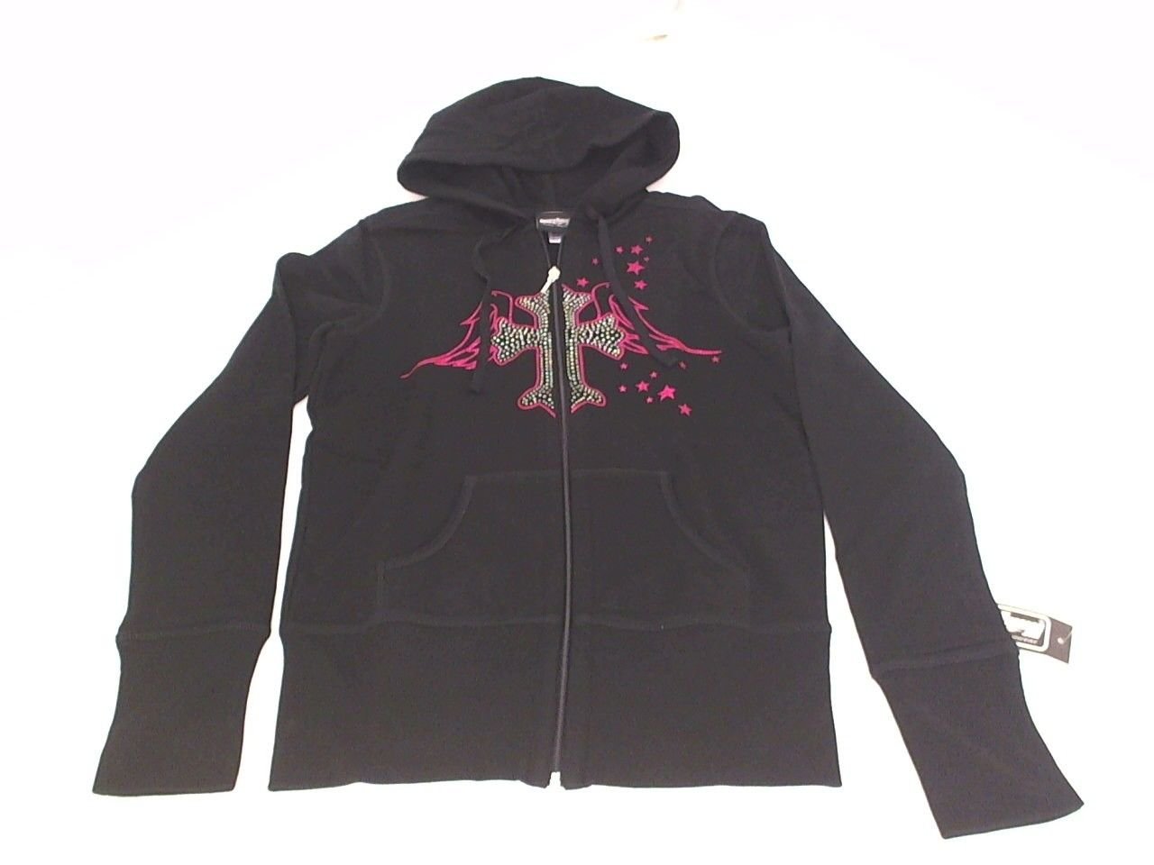 Throttle Threads Womens Angelic Zip Up Hoodie Black Size Large