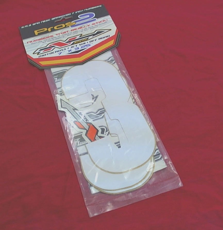 7" Pros II Numbers 3-Pack White No. 3 AMA NESC 12 Mil Legal Graphic Number Plate