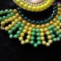 Tassel earrings dangle fan Artisan Beaded rhinestone Boho Chic Yellow lime hook