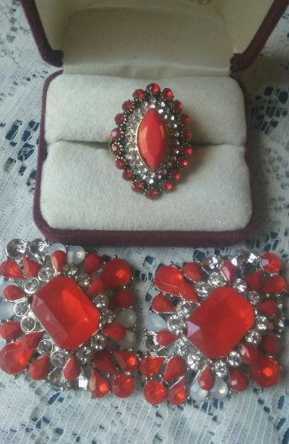 Turkish Style Gold-plated Inlaid Red Stone Crystal Ring Size 8 NEW cocktail