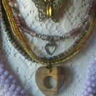 Vintage necklaces 4 pc lot lilac AERO heart butterfly wood costume bead boho