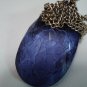 Vintage large faceted teardrop clear blue pendant goldtone chain necklace 24"