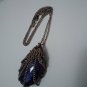 Vintage large faceted teardrop clear blue pendant goldtone chain necklace 24"