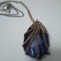 Vintage large faceted teardrop clear blue pendant goldtone chain necklace 24"