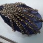 Vintage large faceted teardrop clear blue pendant goldtone chain necklace 24"