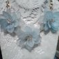 Pale Pastel Blue Opaque Statement Floral 3 Flower Crystal bead Bib Necklace