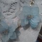 Pale Pastel Blue Opaque Statement Floral 3 Flower Crystal bead Bib Necklace