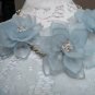 Pale Pastel Blue Opaque Statement Floral 3 Flower Crystal bead Bib Necklace