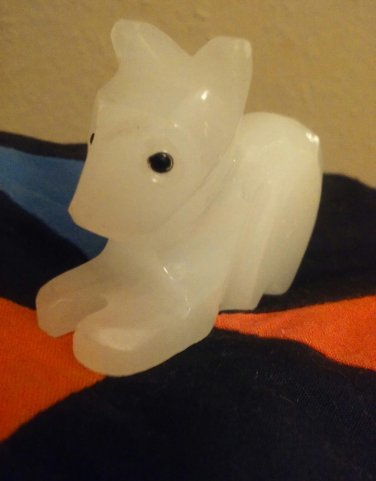 Vintage white Alabaster Stone Marble sitting Cat  figurine
