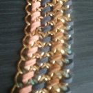 Goldtone Metal Leather Woven Cord bohemian gypsy Necklace bib multi strand