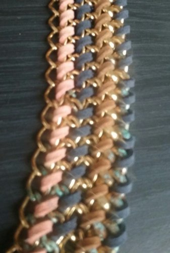 Goldtone Metal Leather Woven Cord bohemian gypsy Necklace bib multi strand