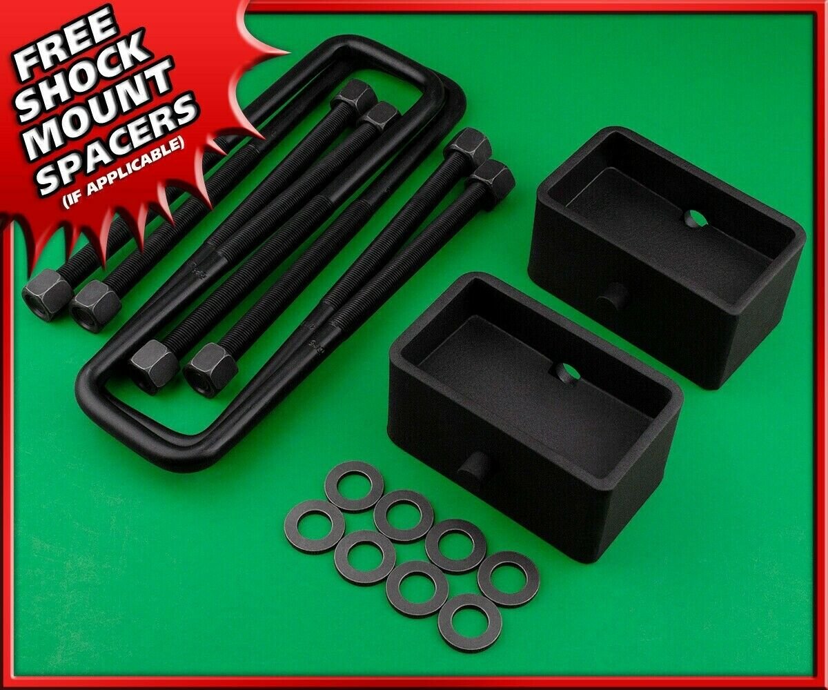 Rear Level Lift 3" Steel Blocks + U-Bolts Kit 1994-2002 Dodge Ram 2500 3500 2WD