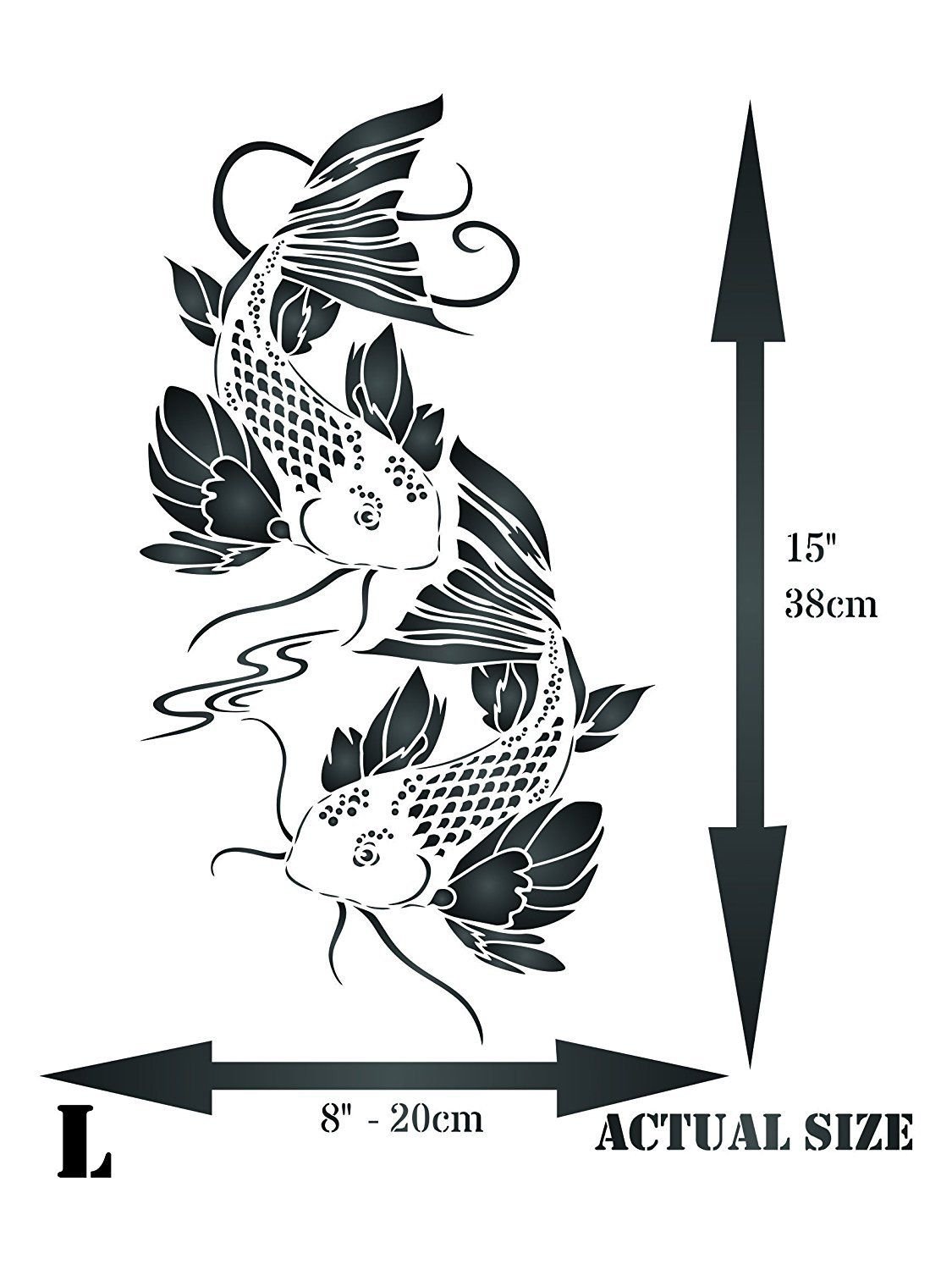 Koi Fish Stencil Reusable Asian Oriental Carp Fish Animal Pond Wall Fabric