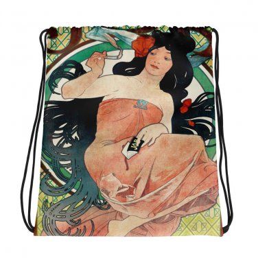 Custom Made Alphonse Mucha Art  Drawstring bag, Backpack
