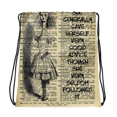 Custom Made Alice in Wonderland Drawstring bag, Backpack