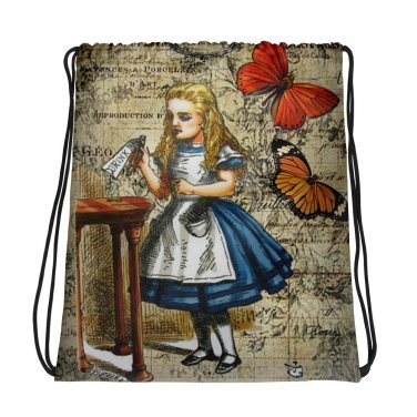 Custom Made Alice in Wonderland Drawstring bag, Backpack