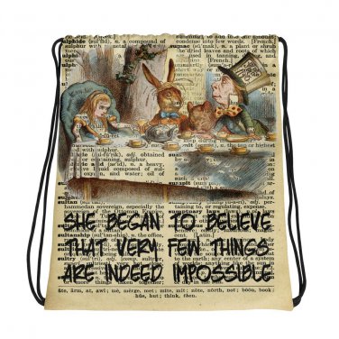Custom Made Alice in Wonderland Drawstring bag, Backpack