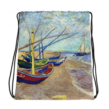 Custom Made Vincent Van Gogh Boats Drawstring bag, Backpack
