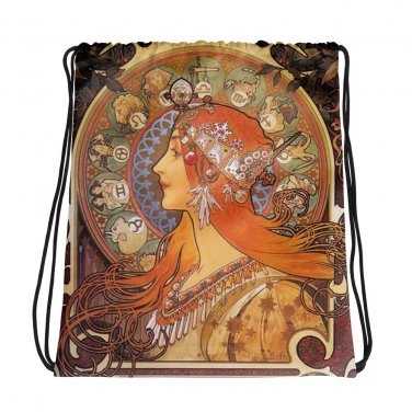 Custom Made  Alphonse Mucha Art Drawstring bag, Backpack