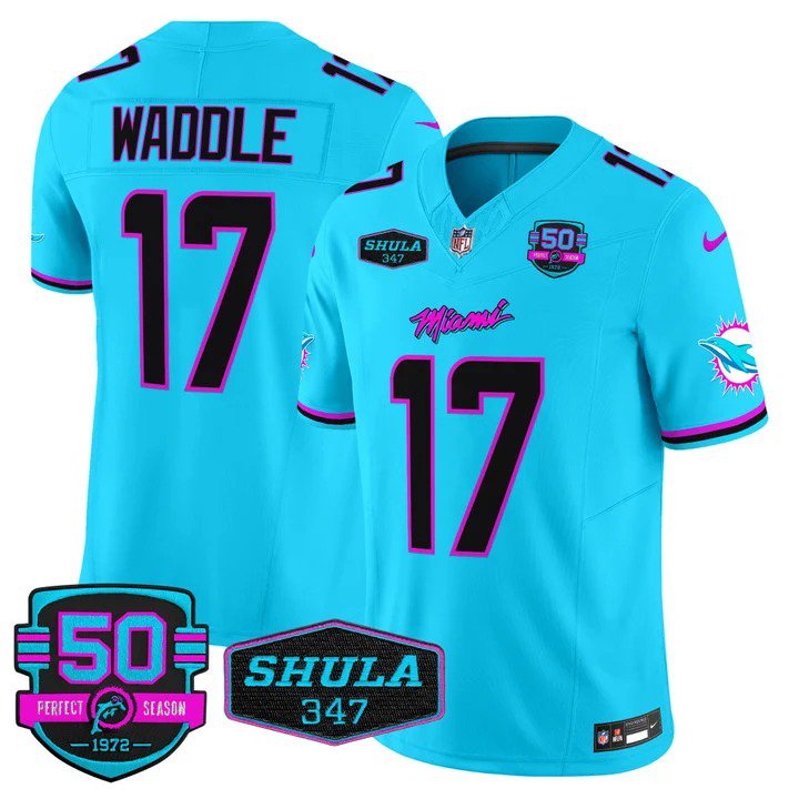 Men's Jaylen Waddle 17 Dolphins Miami Vice Aqua Vapor Limited  Jersey