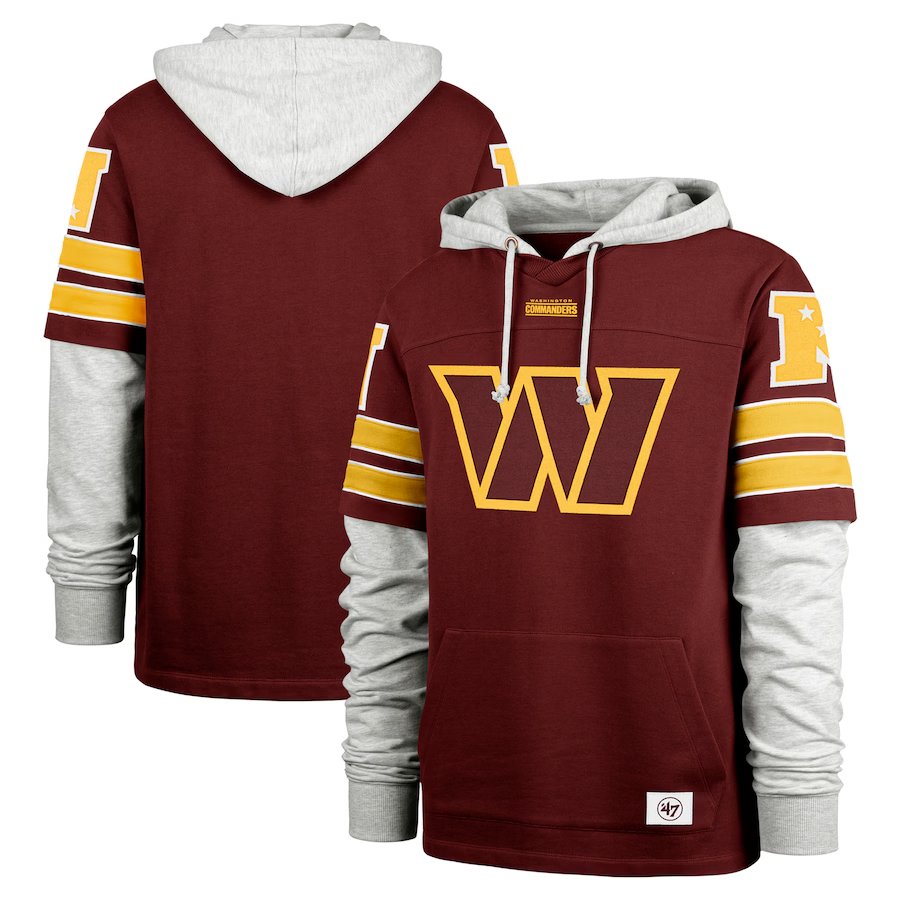 Men's Pullover Hoodie '47 Washington Commanders Double Header Blitz Burgundy Cornerback S-3XL