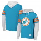 Men's Pullover Hoodie '47 Miami Dolphins Double Header Blitz Aqua Cornerback S-3XL