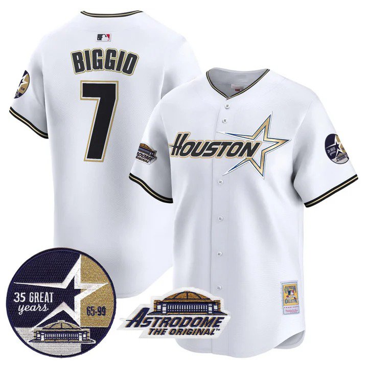 Men's Craig Biggio #7 Astros 1999 Throwback 35th White Astrodome Patch Vapor Limited Baseball Jersey