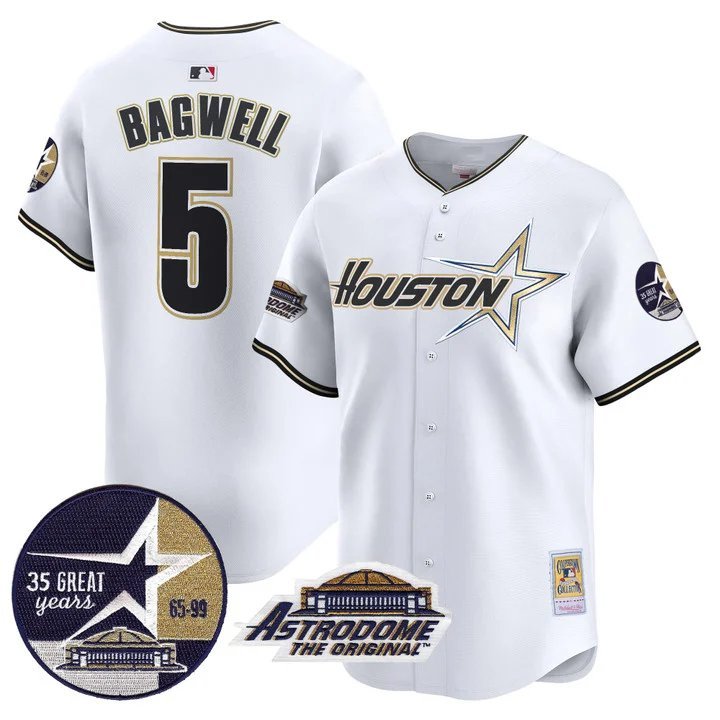 Men's Jeff Bagwell #5 Astros 1999 Throwback 35th White Astrodome Patch Vapor Limited Baseball Jersey