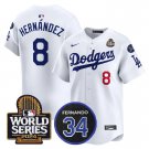 Men's Kike Hernandez #8 Dodgers Fernando World Series 2024 Memorial Patch White Vapor Limited Jersey