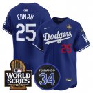 Men's Tommy Edman #25 Dodgers Fernando World Series 2024 Memorial Patch Royal Vapor Limited Jersey