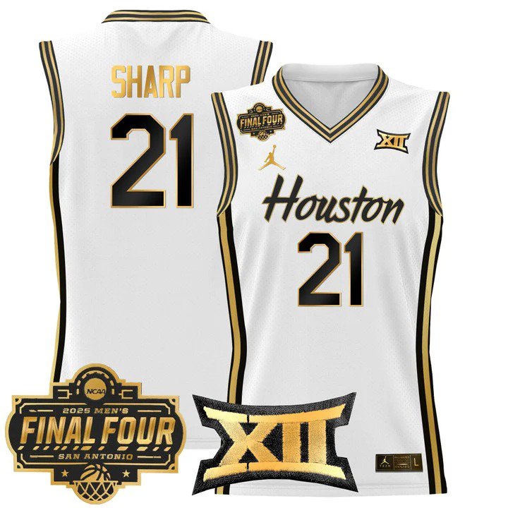 Men's Houston Cougars 2025 #21 Emanuel Sharp White Gold Swingman Player Jersey