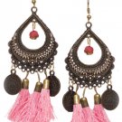 Pink Velvet Boho Tassel Earring