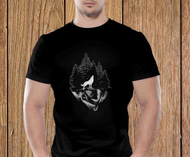 Wolf T-shirt, Wild T-shirt, Cliff T-shirt, Nature T-shirt, Night, Dark T-shirt (a)