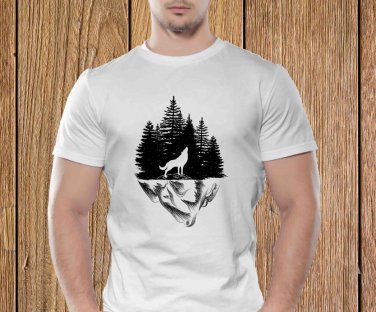 Wolf T-shirt, Wild T-shirt, Cliff T-shirt, Nature T-shirt, Night, Dark T-shirt (b)