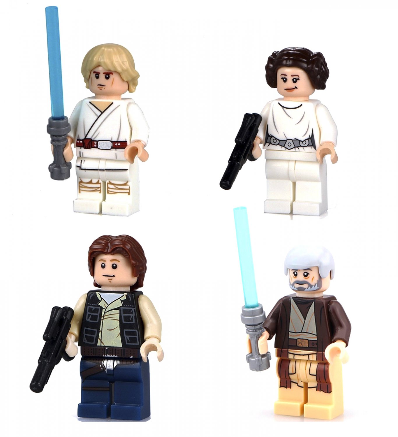 Star Wars Minifigures Han Solo Leila Luke Skywalker Obi Man Lego Bricks ...