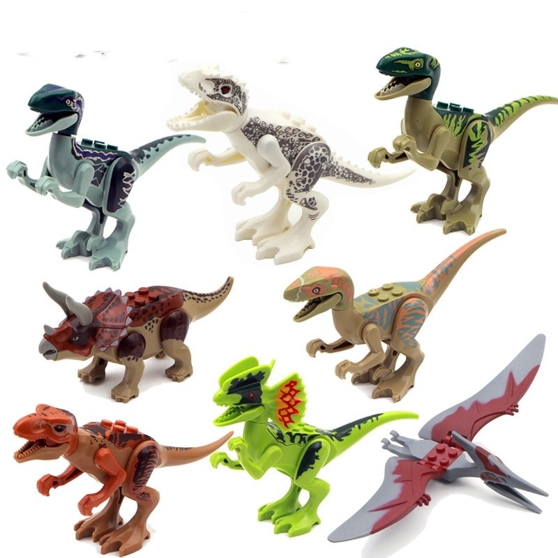 8pcs Jurassic World Dinosaur Minifigures Lego T Rex Compatible Toys