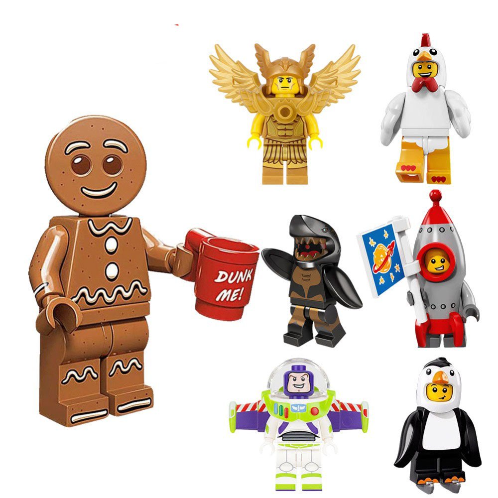 7pcs Ginger Man Shark Guy Chicken Rocket Penguin Man Buzzy Lightyear Minifigs Lego
