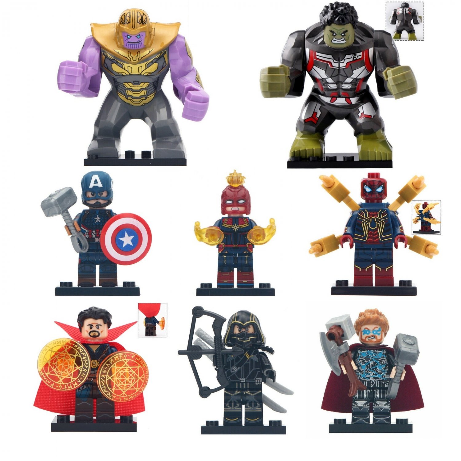 Avengers Hulk Thanos Spiderman Thor Doctor Stranger Lego Minifigures Fit