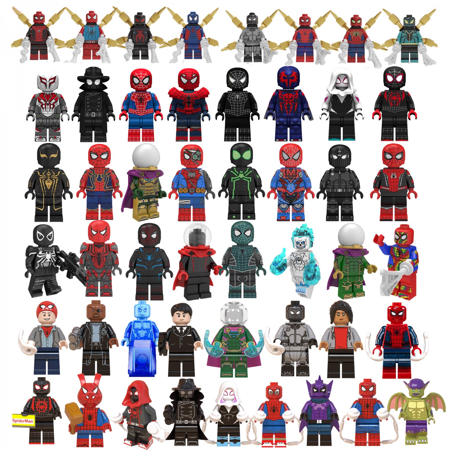 Al Spiderman Minifigures Peter Parker Mysterio Gwen Noir Lego Superhero ...