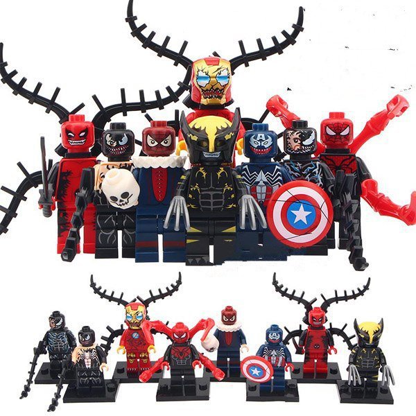 8pcs Ironman Symbiote Deadpool Wolverine Spiderman Captain American Minifigures Lego Fit