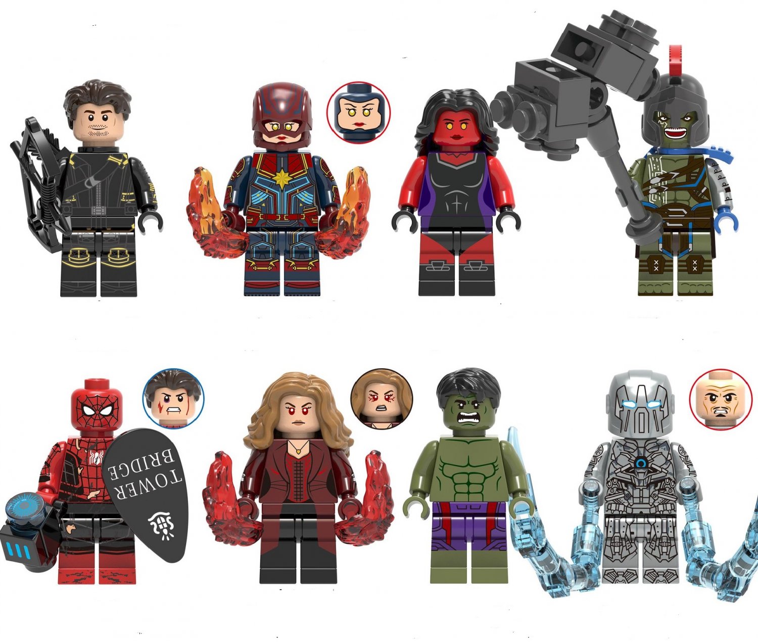 Hawkeye Captain Red She Hulk Spiderman Scarlet Witch Hulk Wilplash Minifigures
