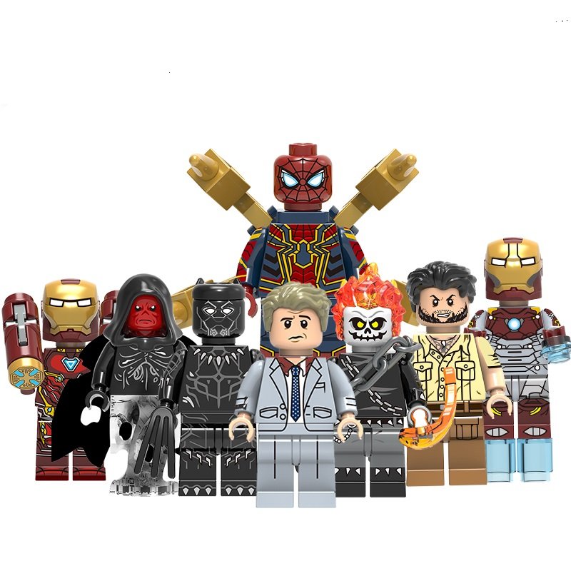 8pcs Spiderman Ironman Black Panther Ghost Rider Red Skull Minifigures