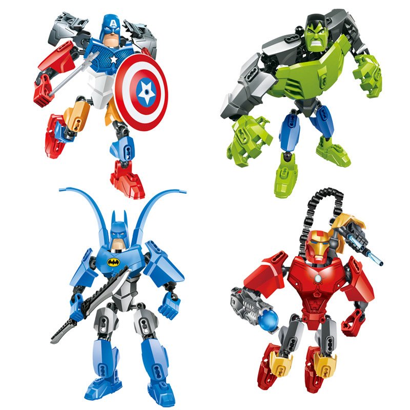 4pcs Comics Superhro Batman Hulk Ironman Captain America Figures Building Toy